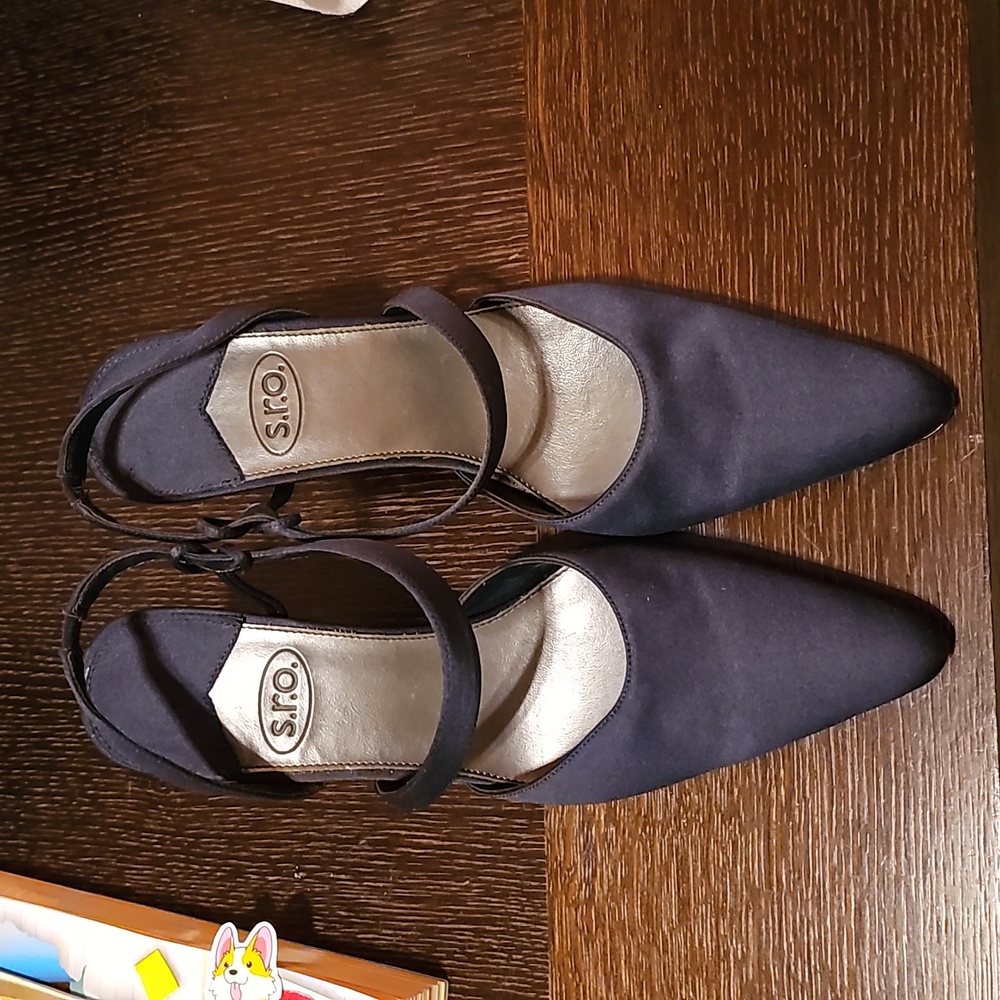 S.R.O- Women’s- 9- Navy Strap Heels with Heel stretch 3.5inch High Heel